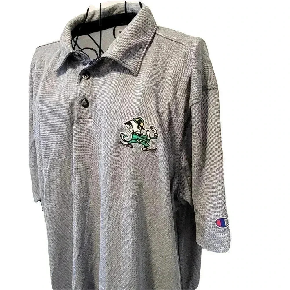 Champion Notre Dame Polo Shirt XL Mens Fighting Irish Gray Embroidered Logo